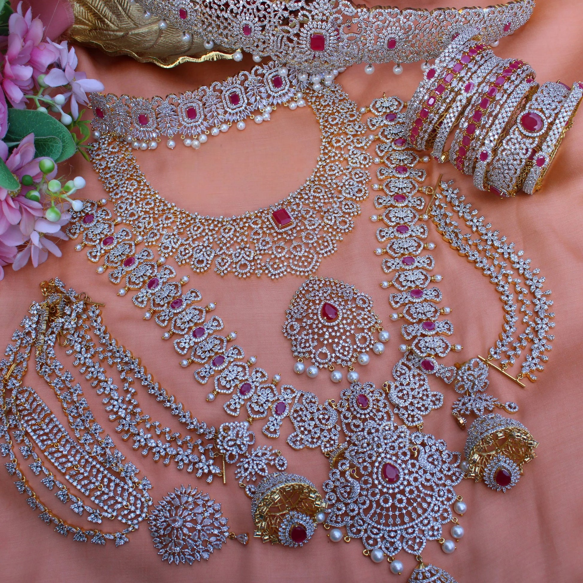 Stone By pink Rose gold Necklace Full set chocker