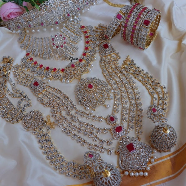american diamond necklace, ad necklace, Indiajewellery, ad jewelry, ad bridal set