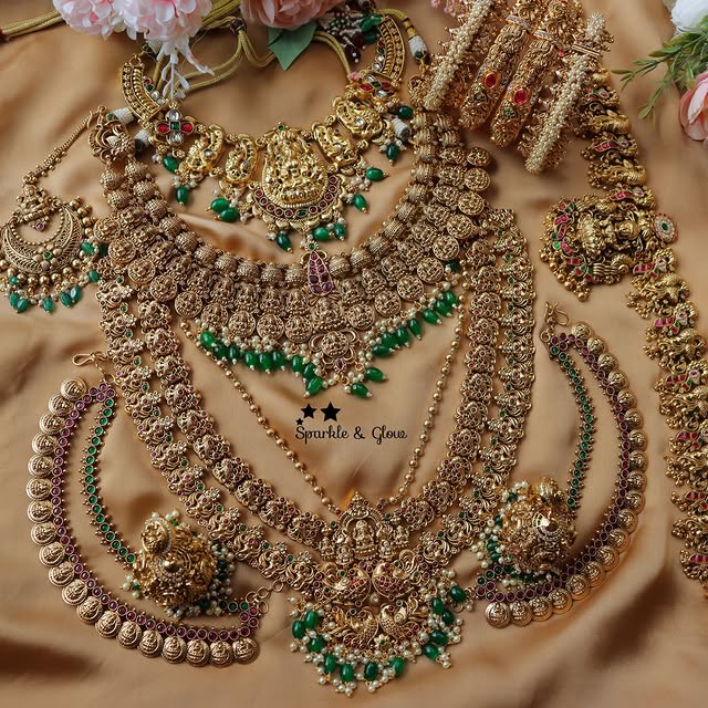 Grand Lakshmi Peacock Carved bridal set