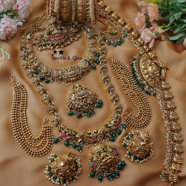 Grand Peacock lakshmi carved bridal Set