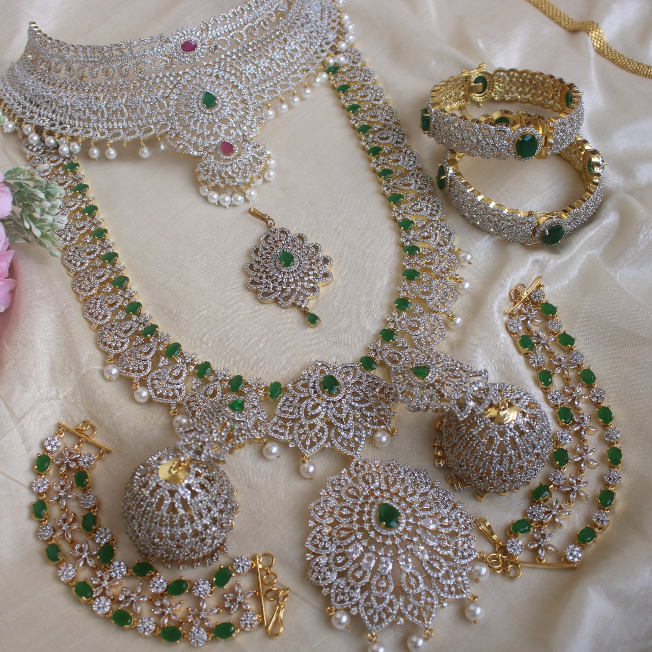 Gold Plated Wedding Jewellery Austrian Diamond Necklace Combo For Women