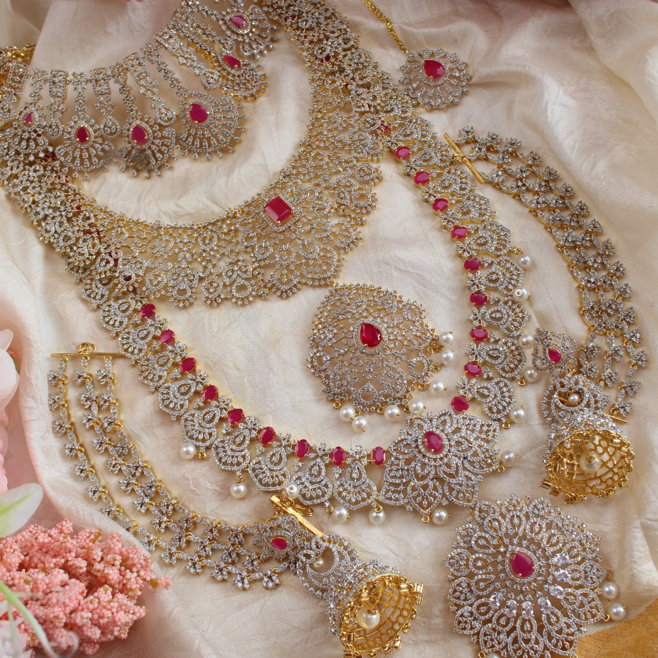 Stone By pink Rose gold Necklace Full set chocker