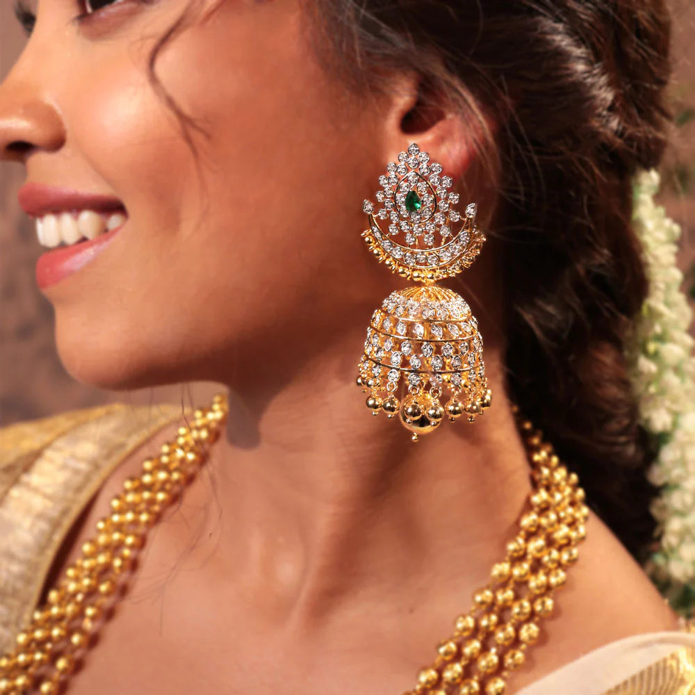 AD Diamond Look Mala Bridal Necklace + Bottu Earring