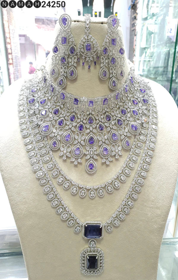 White and Purple stone Fancy Layer Necklace Set