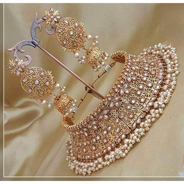Beautiful Golden Choker Set with Heavy Earring