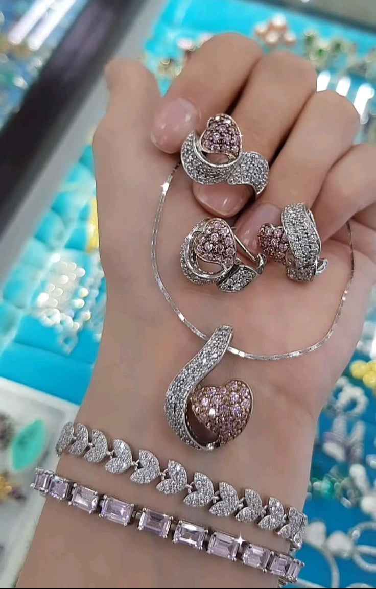 American Diamond Style Necklace Earrings Bracelet Tikka