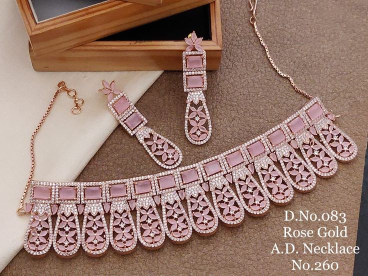 Stone By pink Rose gold Necklace chocker