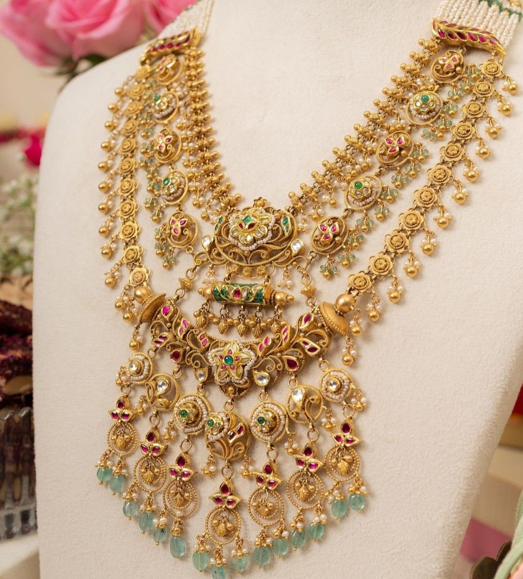 Multicolor Gold Plated Jadau Kundan Necklace Set
