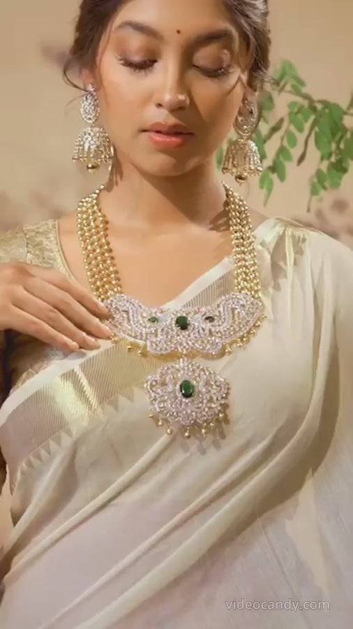 AD Diamond Look Mala Bridal Necklace + Bottu Earring